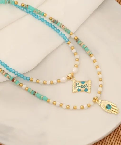 Alternative view of Blue Bohemian Hand Necklace