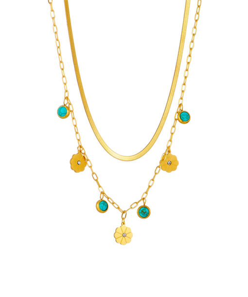 Alternative view of Steel Double Chain Flower Necklace