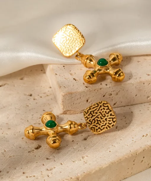 Alternative view of Green Cross Earrings
