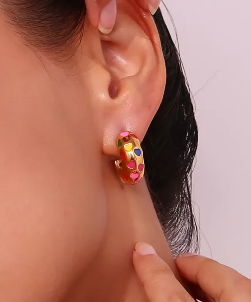 Alternative view of Gold Colorful Heart Hoops