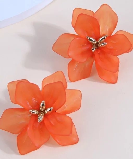 Alternative view of Big Orange Flower Ear Studs