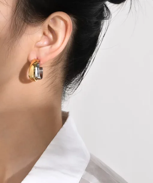 Alternative view of Twix Silver Gold Ear Studs