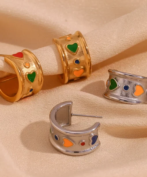 Alternative view of Silver Full Colorful Mini Hearts Hoops