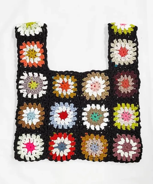 Alternative view of Black Knitted Handbag with  Colorful Flowers
