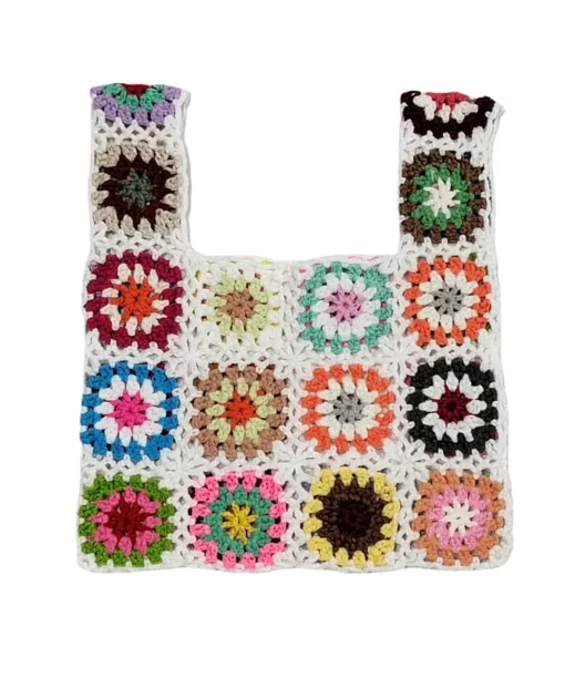 Alternative view of White Knitted Handbag with  Colorful Flowers