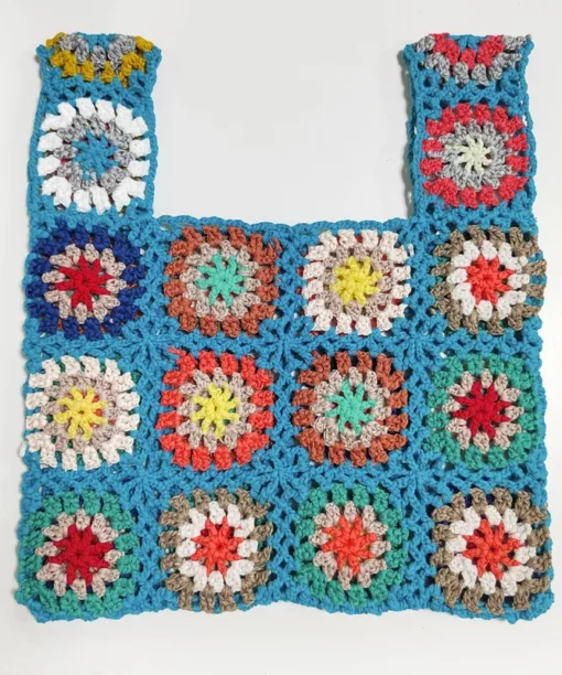 Alternative view of Blue Knitted Handbag with  Colorful Flowers