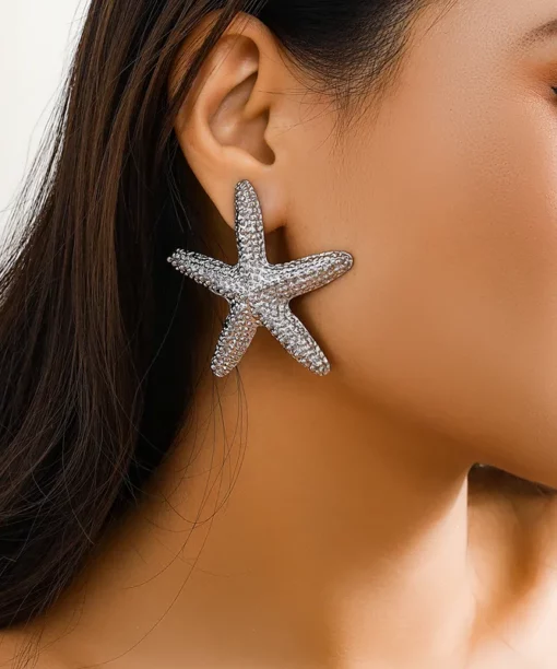 Alternative view of Big Silver Starfish Ear Studs