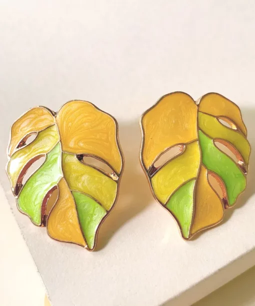 Alternative view of Yellow Leaf Ear Studs