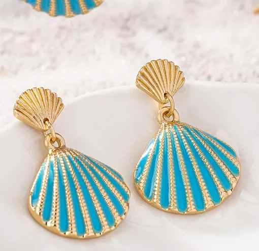 Alternative view of Blue Shell Drop Earrings