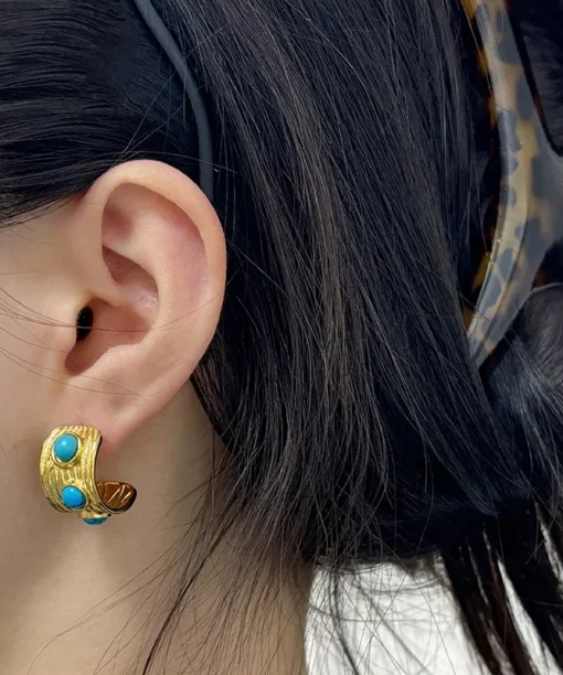 Alternative view of Elegant Gold Blue Hoops