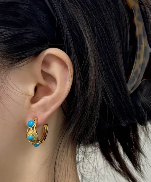 Alternative view of Boho Blue Stone Hoops