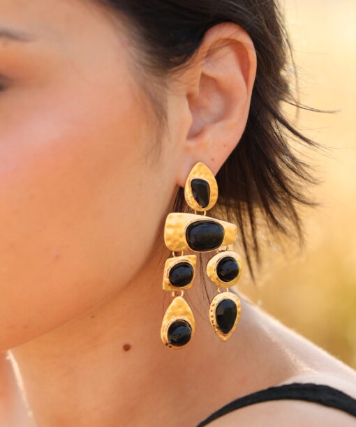 Alternative view of Black Artificial Gemstones Drop Earrings