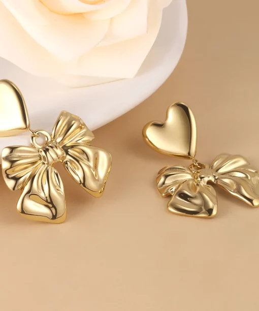 Alternative view of Gold Bow Drop Earrings