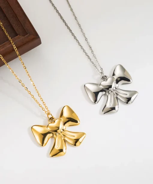 Alternative view of Silver Steel Bow Necklace