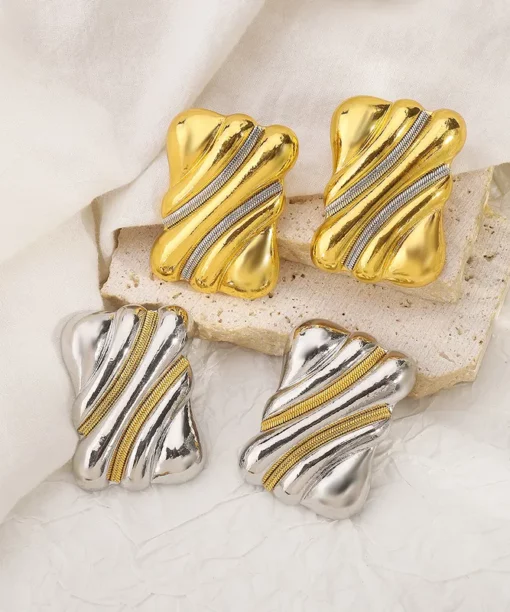 Alternative view of Mix Metals Silver Geometrical Earrings
