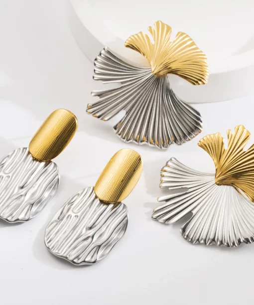 Alternative view of Mix Metals Leaf Earrings