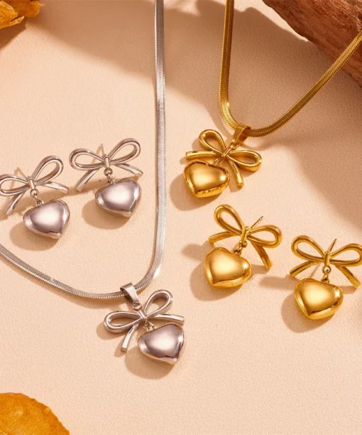 Alternative view of Gold Heart Bow Necklace