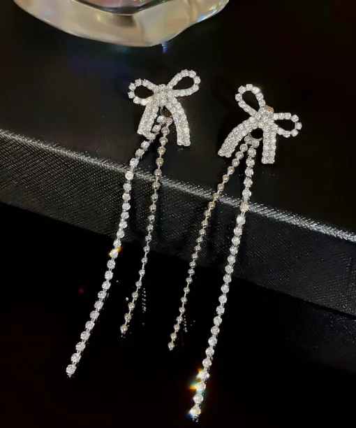 Alternative view of Elegant Rhinstone Drop Bow Earrings