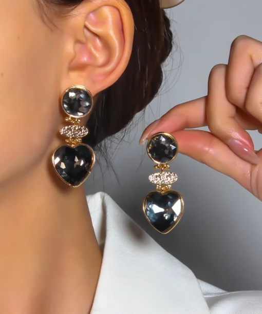 Alternative view of Glam Black Heart Earrings
