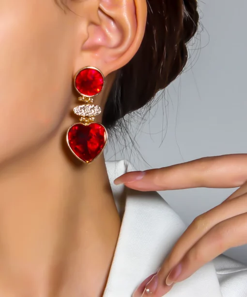 Alternative view of Glam Red Heart Earrings