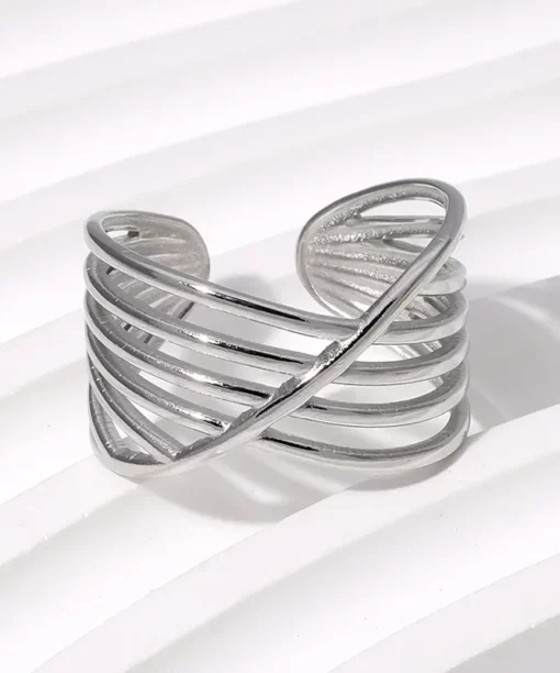 Alternative view of Silver Geometric Open Ring