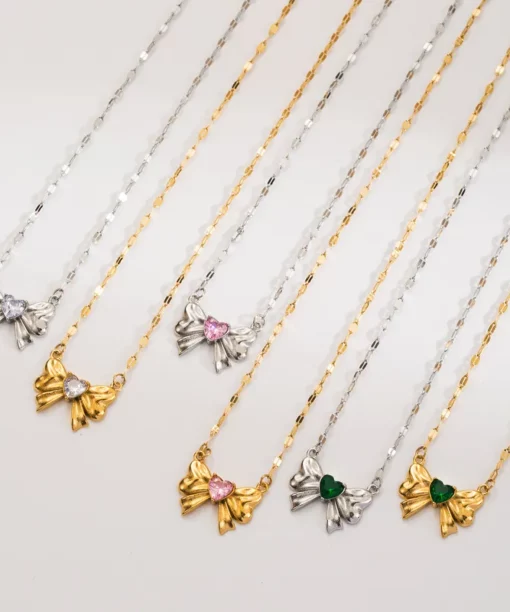 Alternative view of White Bow Heart Necklace