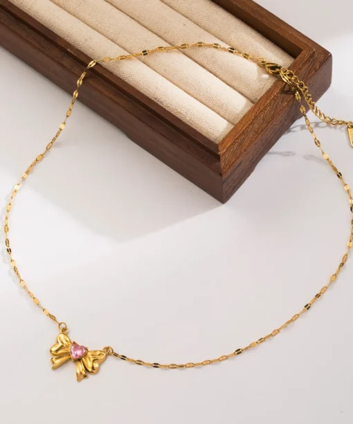Alternative view of Pink Bow Heart Necklace