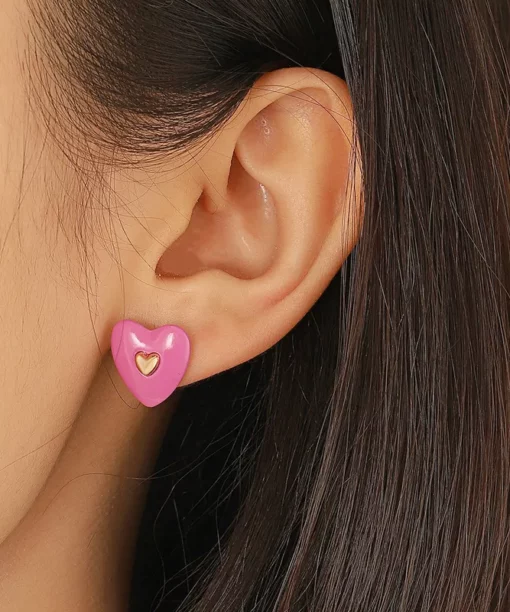 Alternative view of Pink Heart Ear Studs
