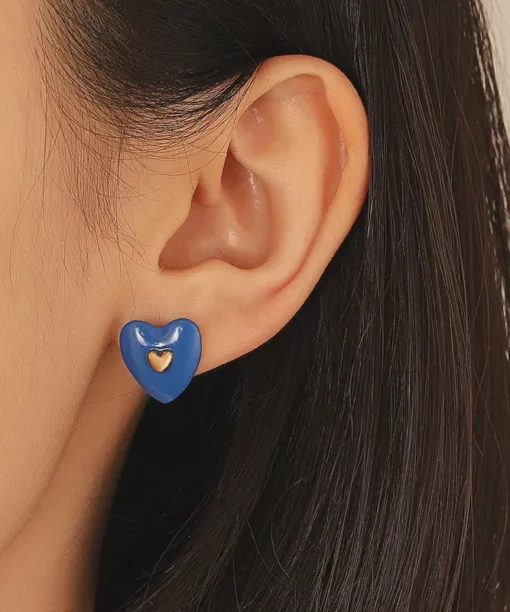 Alternative view of Blue Heart Ear Studs