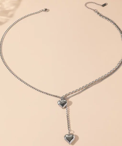 Alternative view of Double Heart Silver Necklace