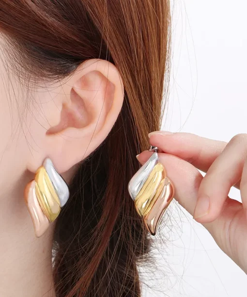 Alternative view of Vintage Style Geometric Mix Metal Earrings
