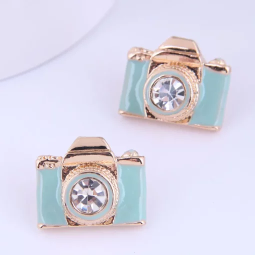 Light Blue Camera Ear Studs