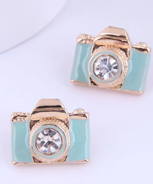 Light Blue Camera Ear Studs