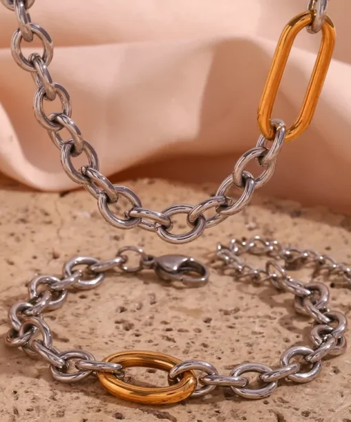 Alternative view of Silver Chain Bracelet With Gold Detail