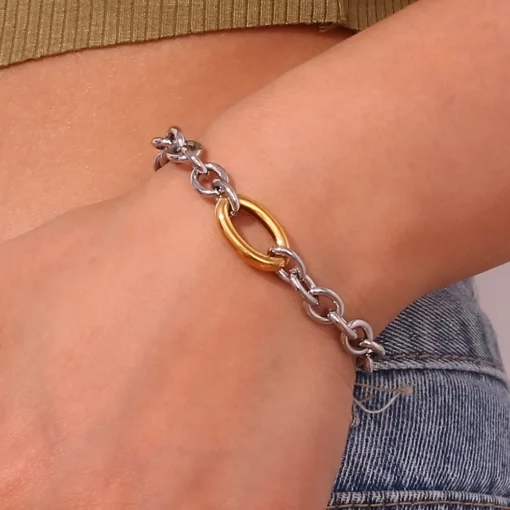 Silver Chain Bracelet With Gold Detail