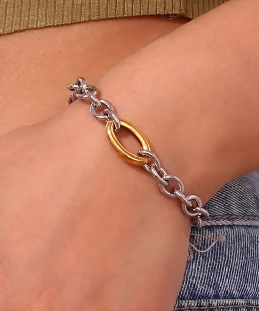 Silver Chain Bracelet With Gold Detail