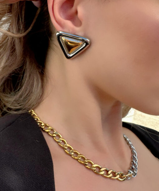 Alternative view of Mix Metal Geometric Ear Studs