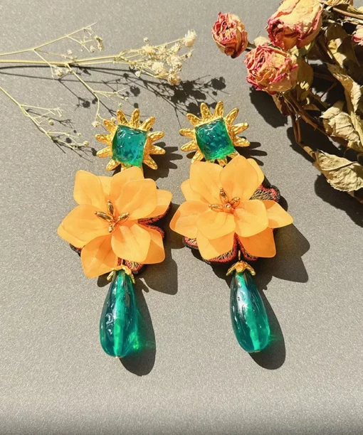 Alternative view of Yellow Statement Flowers Earrings