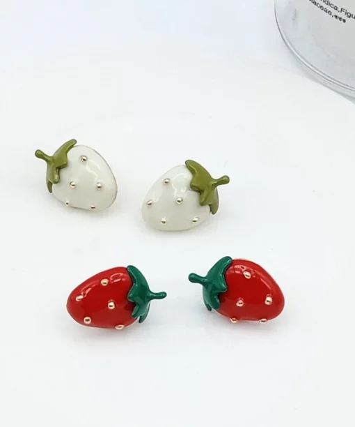 Alternative view of White Strawberry Ear  Studs
