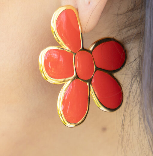 Alternative view of Big Red Steel Flower Earrings