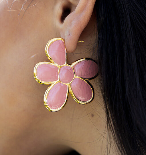 Alternative view of Big Pink Steel Flower Earrings