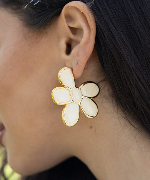 Alternative view of Big White Steel Flower Earrings