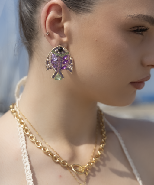 Alternative view of Purple Green Fish Earrings