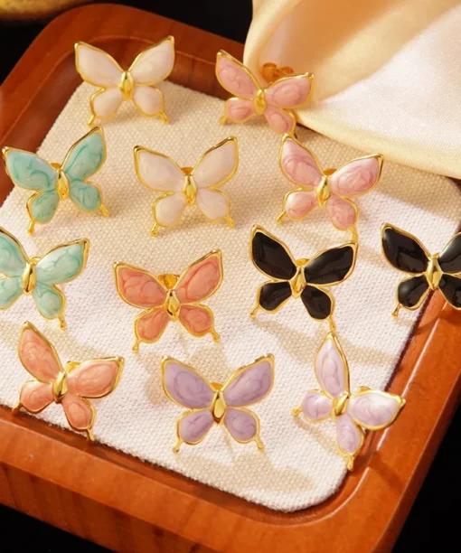Alternative view of White Steel Butterfly Ear Studs