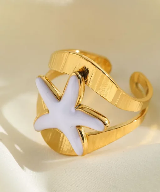 Alternative view of White Starfish Open Ring