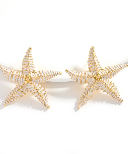 Alternative view of Wow White Starfish Earrings