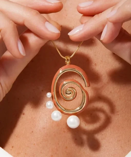 Alternative view of Orange Pearl Swirl Necklace